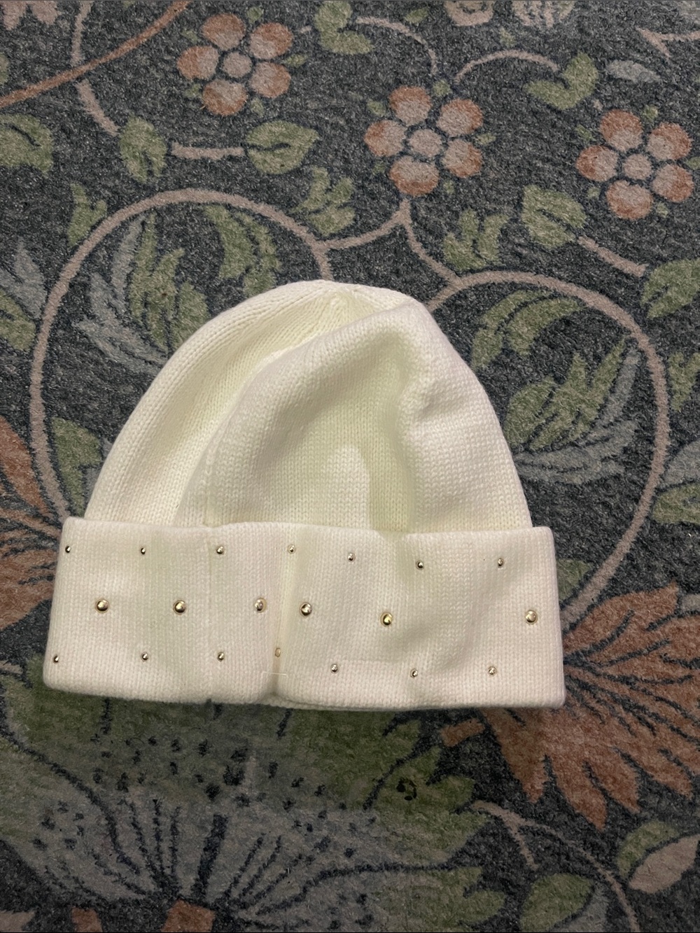 Michael Kors Cream Knit Beanie with Gold Studs & MK Emblem - Picture 3 of 4